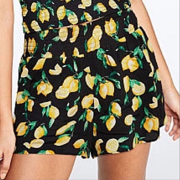PINK Victoria's Secret Pants - Victoria's Secret PINK Black Lemon Print Smocked Shorts Sz XS